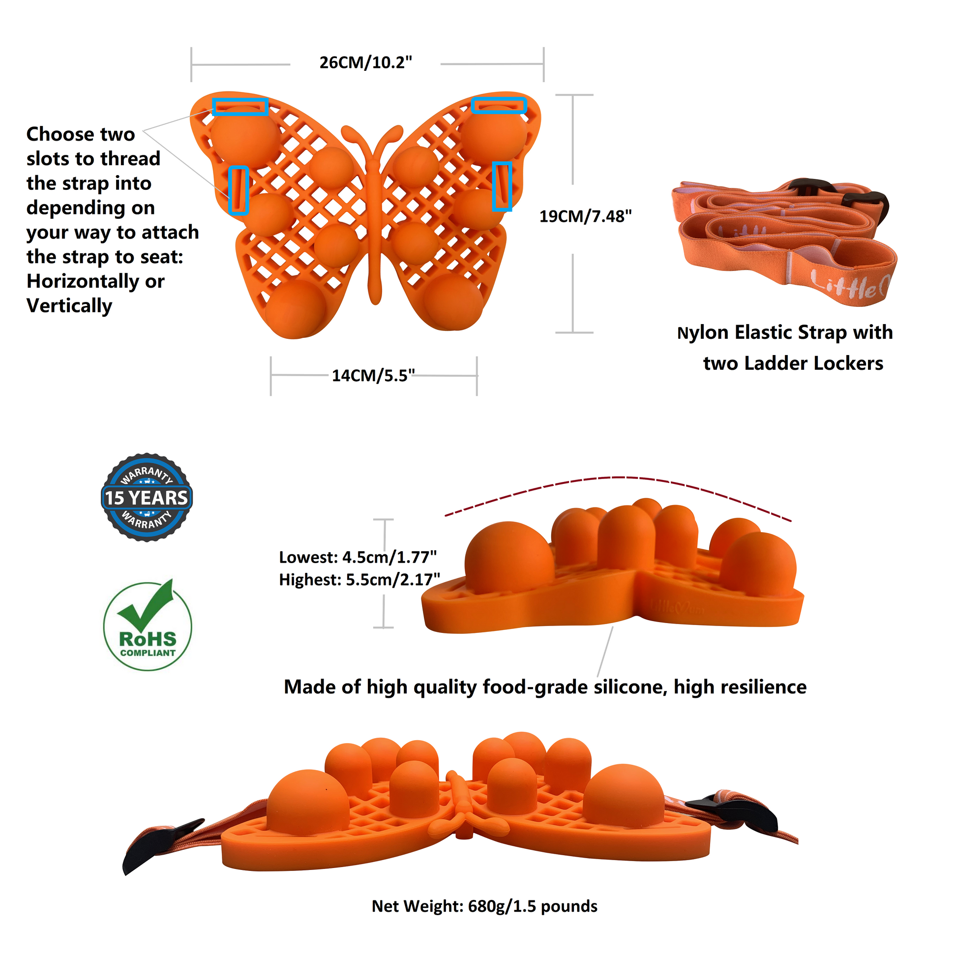 Made of food-grade silicone, not too hard, or too soft, ensures cushion strength and support qualities are retained under continued load bearing; ventilation holes enhance air circulation to keep your back cool and dry