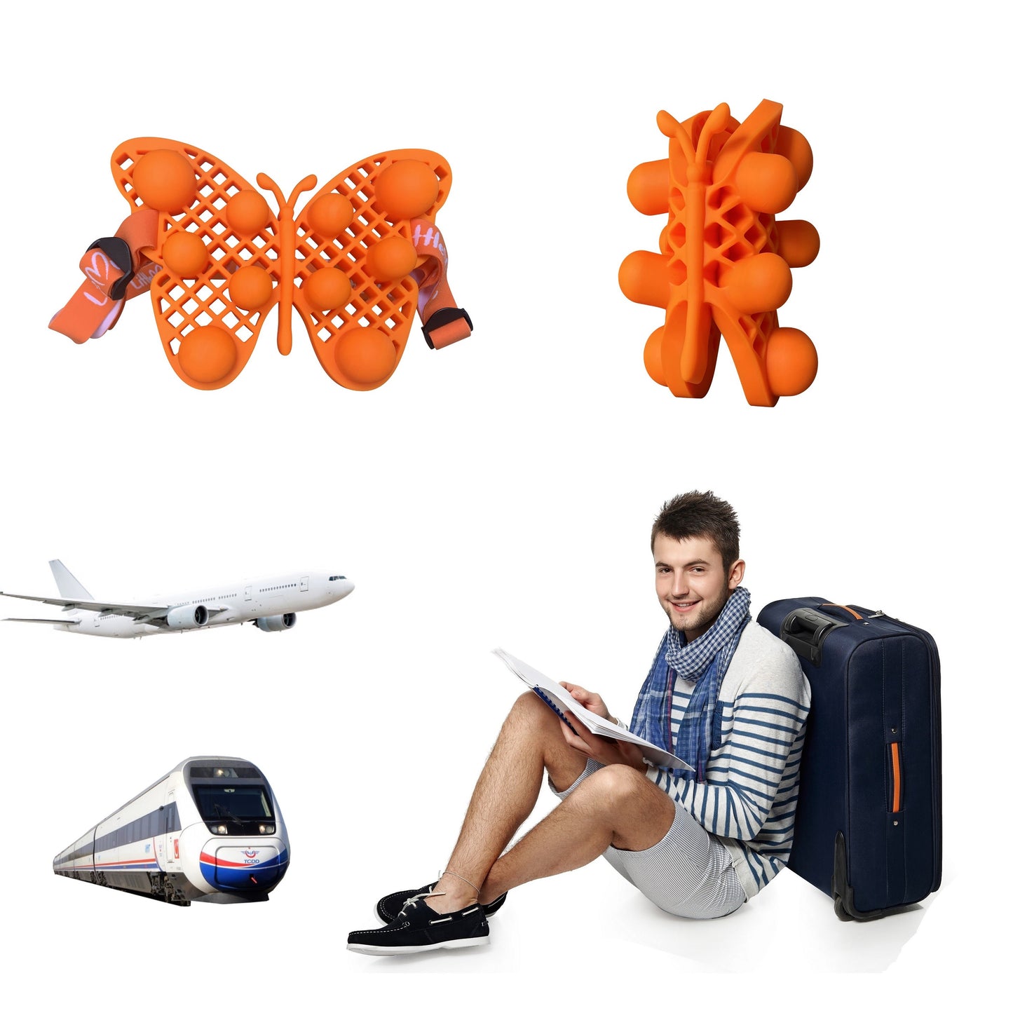 Portable and transportable with adjustable elastic straps to offer a secure fit, a perfect travel companion for airplane, train or bus that ensures comfort and back pain relief, fitting all seat and chair types